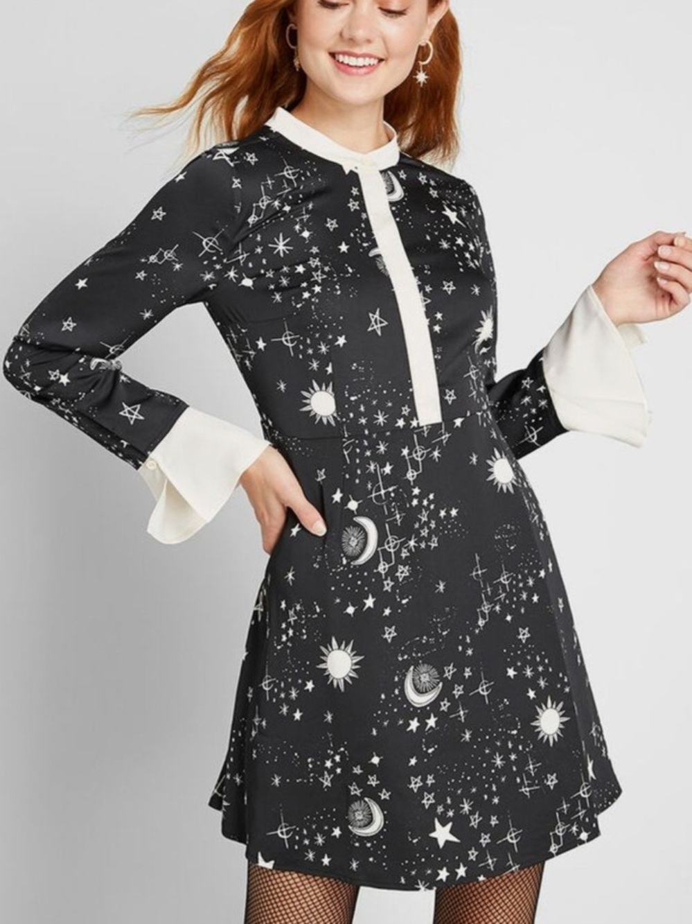 ModCloth Retro Celestial Romance Mini Dress Dark Cosmic Sun Moon Stars Size 6